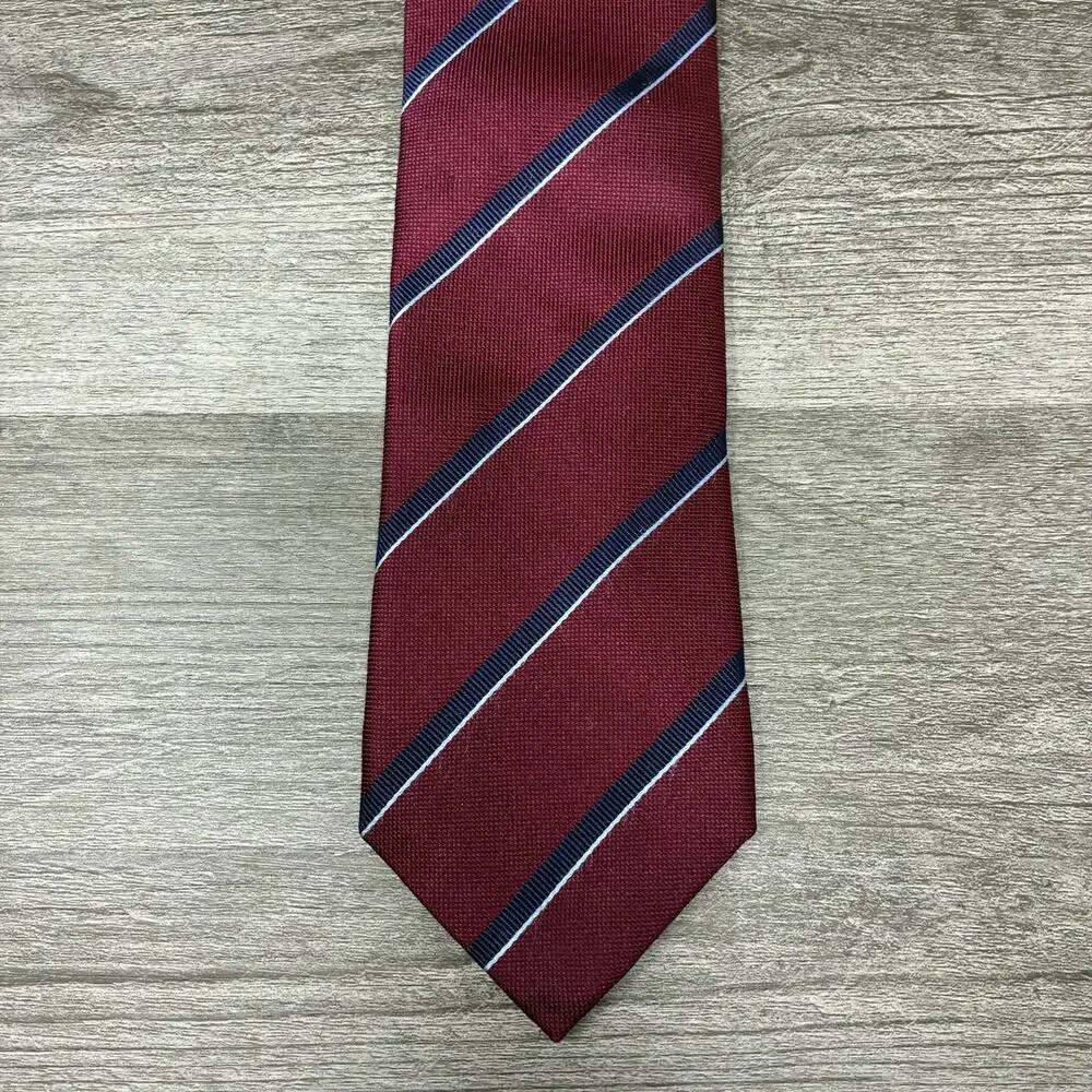 Charles Tyrwhitt 100% Silk Tie Burgundy Navy Repp Stripe London 3.25
